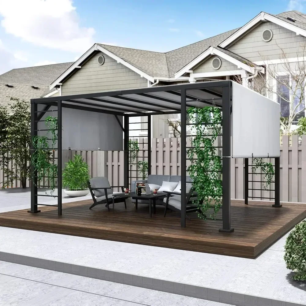 

10 X 12 FT Outdoor Retractable Pergola, Metal Patio Pergola with Retractable Sun Shade Canopy and Aluminum Frame for Patio