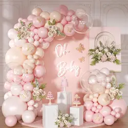 Blue and Pink Balloon Arch Set Blue Pink White Balloon Arched Garland Set Including Light Pink Macaron Blue Pink Sand White Balloon, Suitable for Wedding Birthday Shower Gender Reveal Decoration
