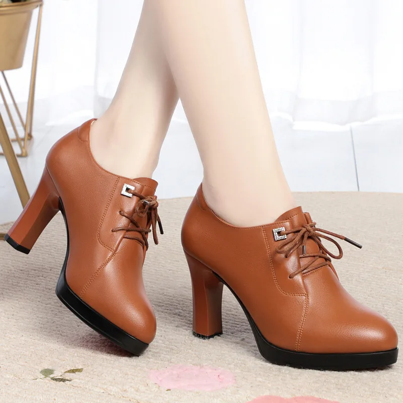 Waterproof Table Thick Heel New Mary Jane  Women Shoes New 2024 Spring Leather Fashion Large Size Thick Heel Women Dress Shoes