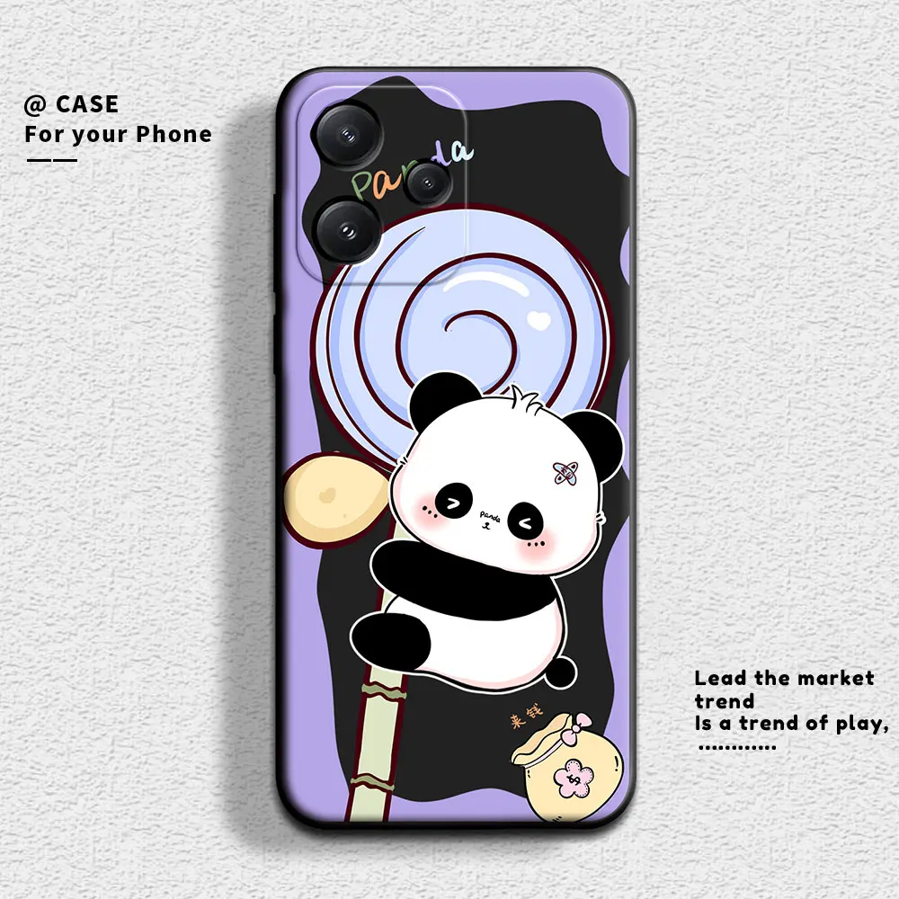 For Poco M6 Pro 5G Case Cute Panda Flower Soft Silicone Couple Matte Phone Case For Poco M6 Pro 4G Protect Shockproof Cover