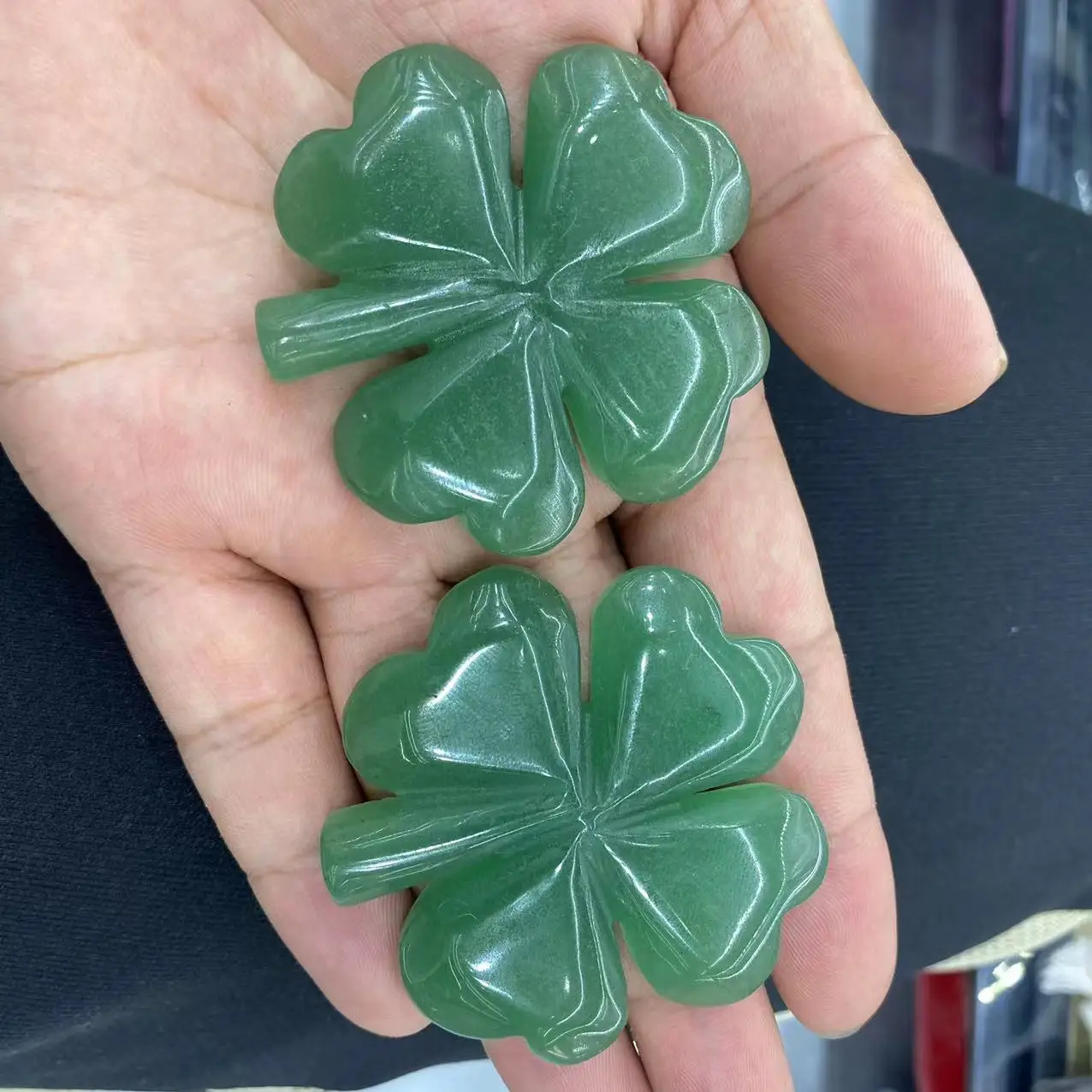 Crystal Crafts Clover Natural Green Aventurine Carvings Four Leaf Grass Healing Stones Reiki Lucky Clover for Home Decorationt