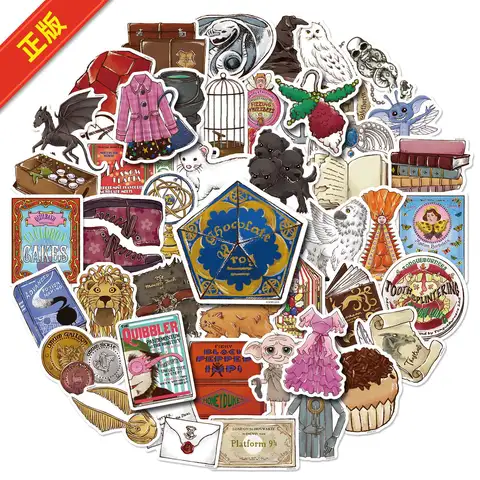 50PCS 해리 포터 스티커 빈티지 수채화 Hedwig HP 플랫폼 9 3/4 케이크 개구리 동물 퀴디치 방수 스티커 완구