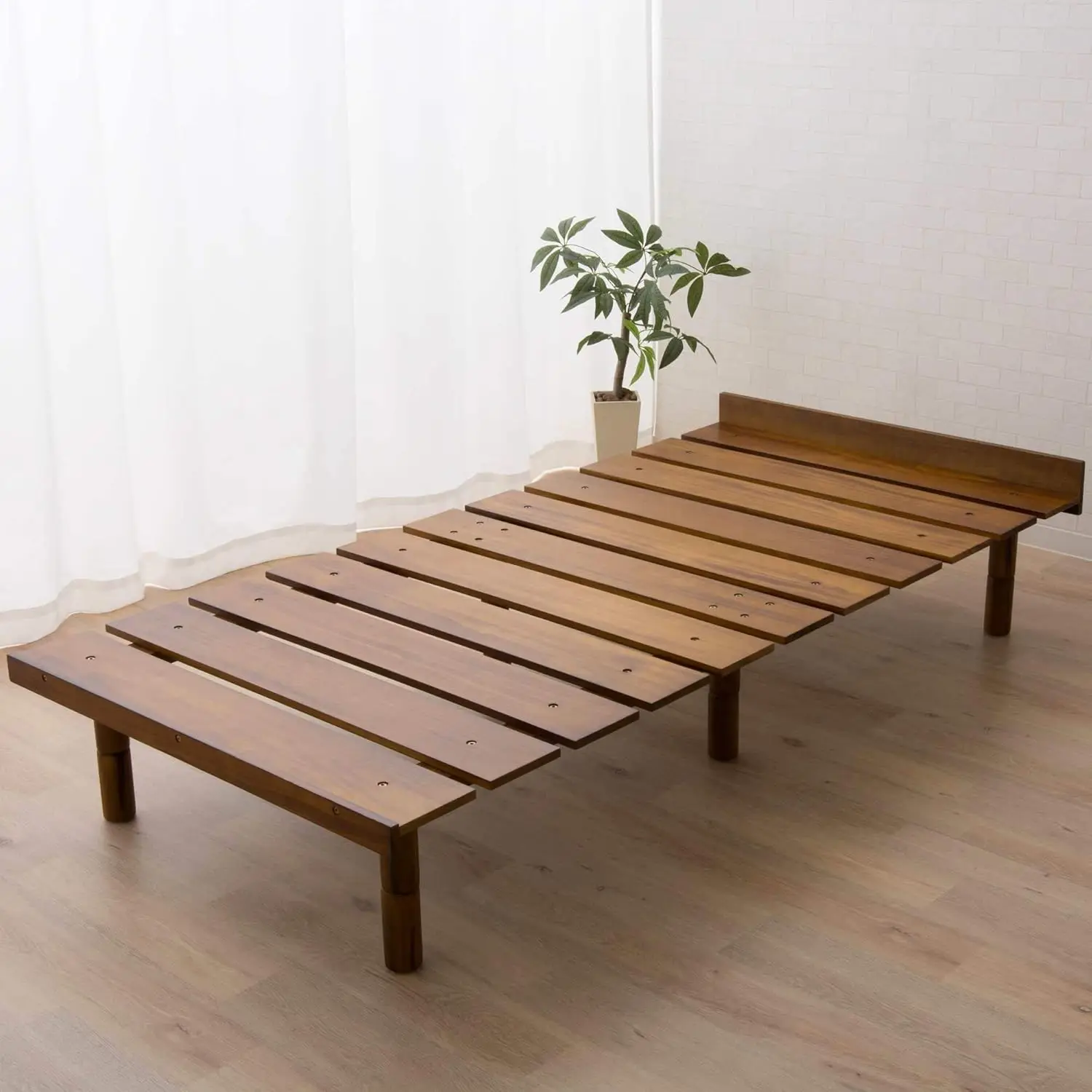 

EMOOR Wood Slatted Floor Bed Frame OSMOS Twin for Japanese Futon Mattress Solid Pine (Retro-Brown), Height Adjustable