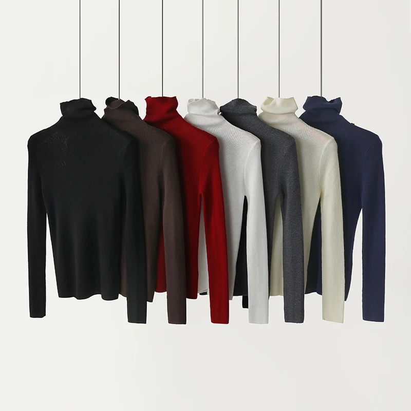 

Удобный однотонный вязаный пуловер с высоким воротом для женщин, модный облегающий топ, приятный к телу, зимняя одежда