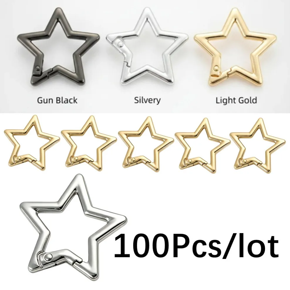 100-ピース-ロット開閉可能な五芒星キーリング金属五芒星スプリングゲートキーチェーンバックル-diy-バッグスナップカラビナクリップフック
