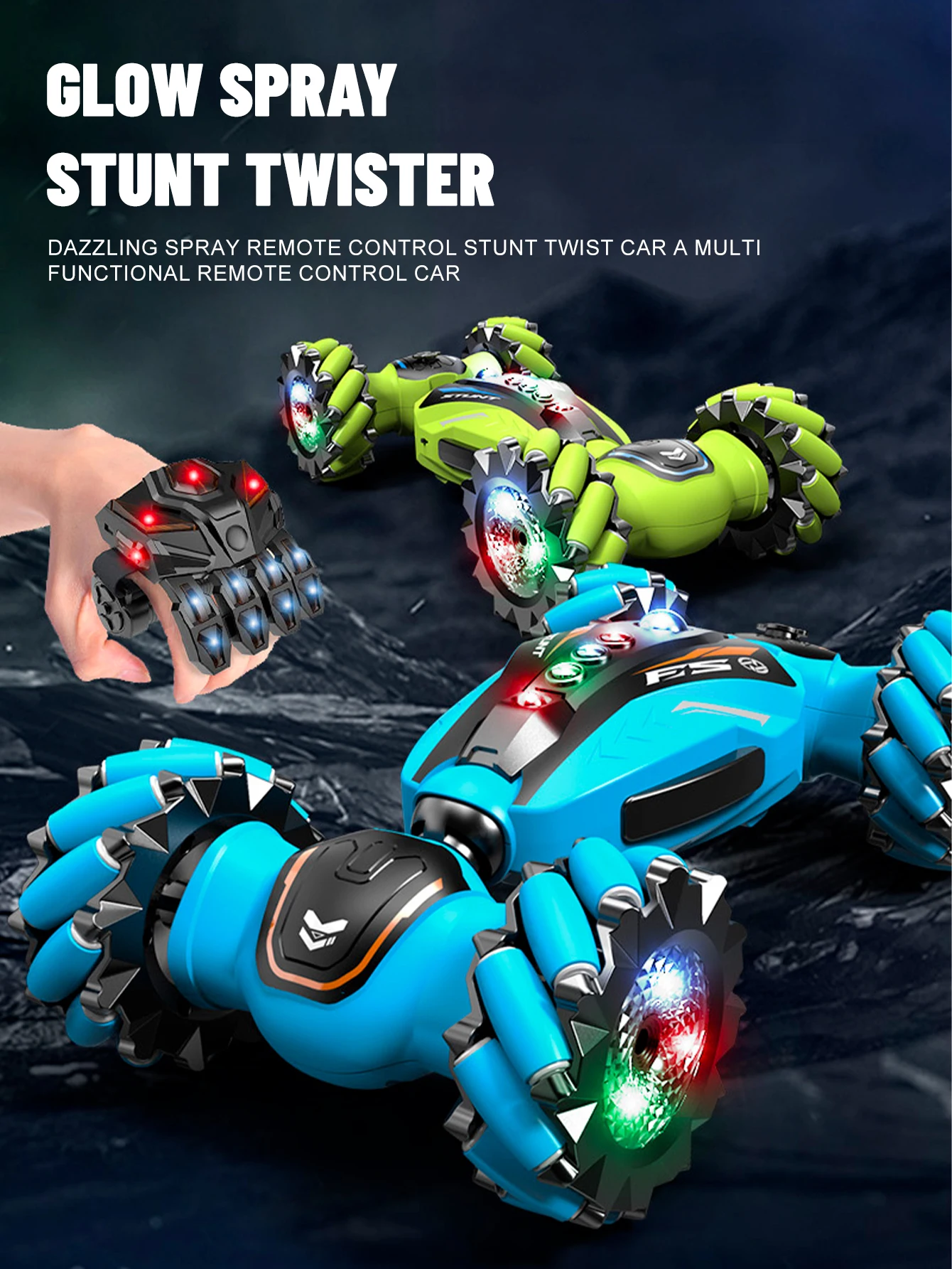 4WD RC Stunt Car for Kids Gesture Sensing Remote Control Twist Vehicle with Spray Music & LED Lights 360° Rotating Off-Road Truc