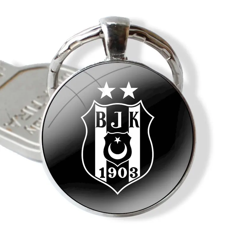 Keychain Handmade Glass Cabochon Key Ring Holder Pendant Key Chains Football Team Besiktas