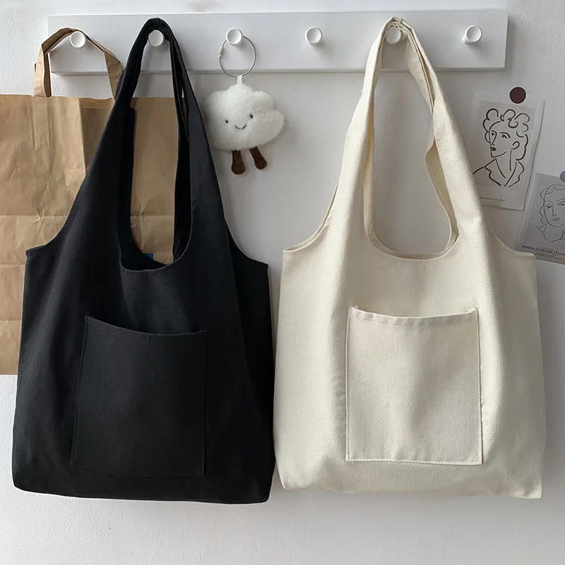 Soft Draw Canvas Bags Large Capacity Shopping Bag Tote Pouch Grocery Reusable Portable Shoulder Handbag for Travel