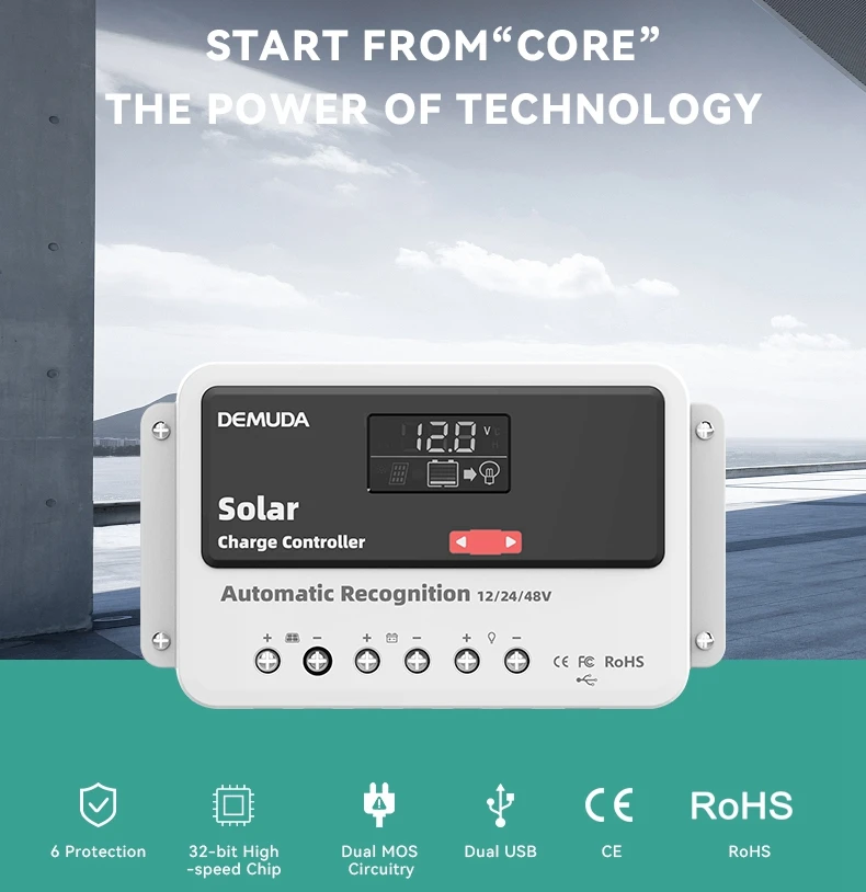 New PWM Controller 10A 20A 30A 40A 50A 60A 12V/24V/48V Automatic DC Input Adjustable Digital LCD Solar Controller