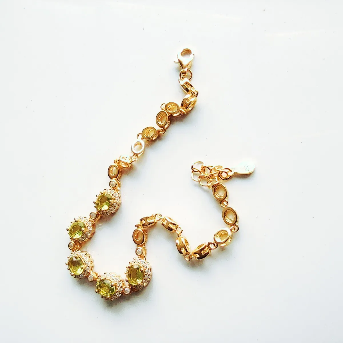 KJJEAXCMY Boutique Jewelry 925 Sterling Silver Inlaid Natural Peridot Women's Bracelet Support Test