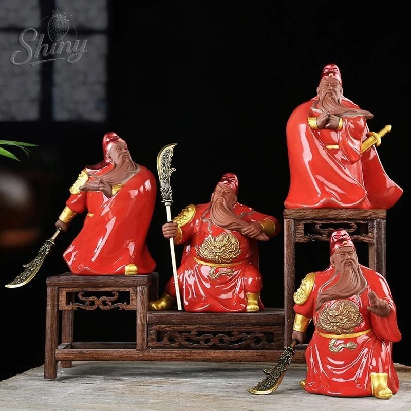 Ceramic Guan Gong Lucky Statue God of Wealth Guan Character Hand-painted Sculpture Home Living Room
