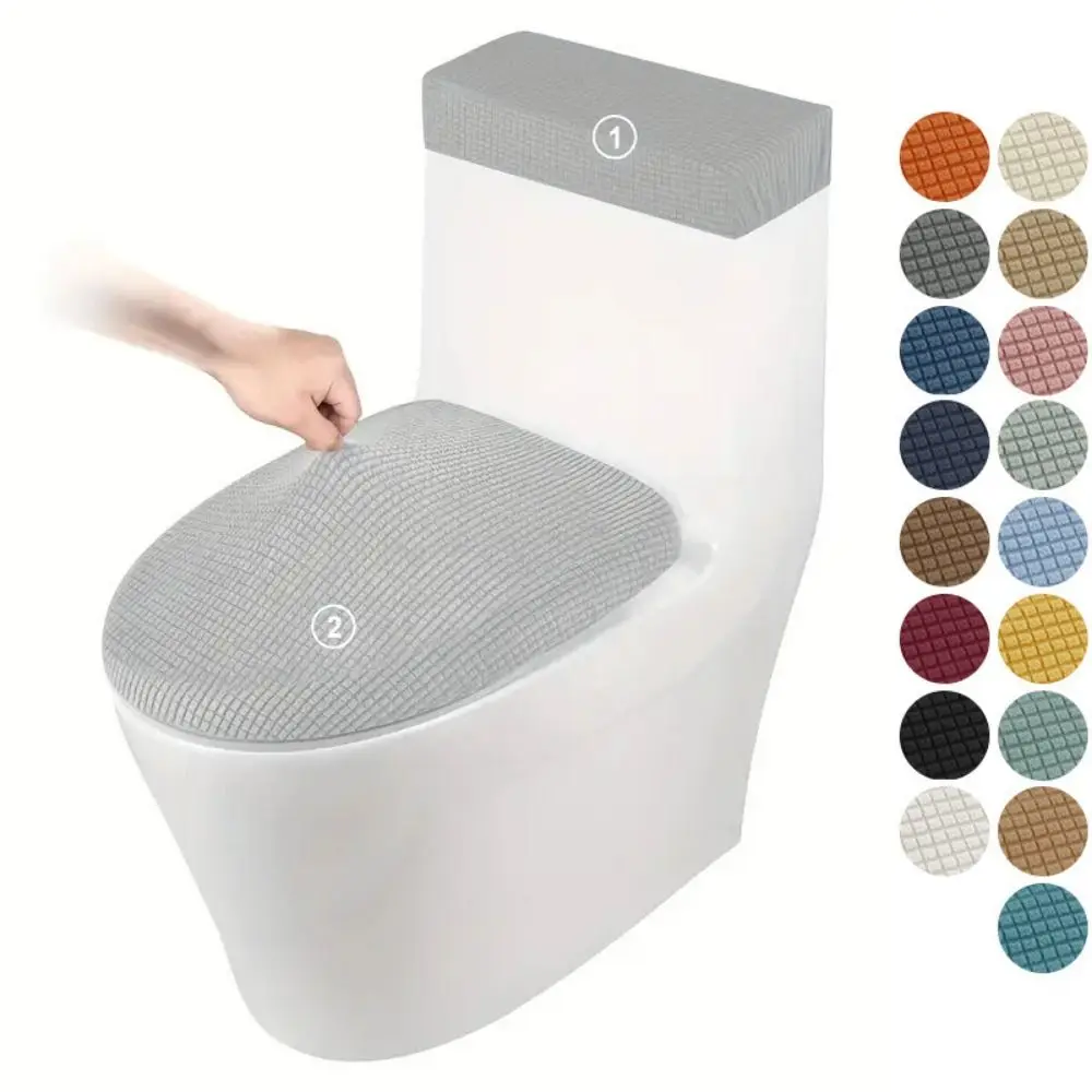 2Pcs/Set Solid Color Toilet Lid Cover Thickened Soft Touch Toilet Seat Cover Dustproof Corn Pattern WC Cover Protective Sleeves