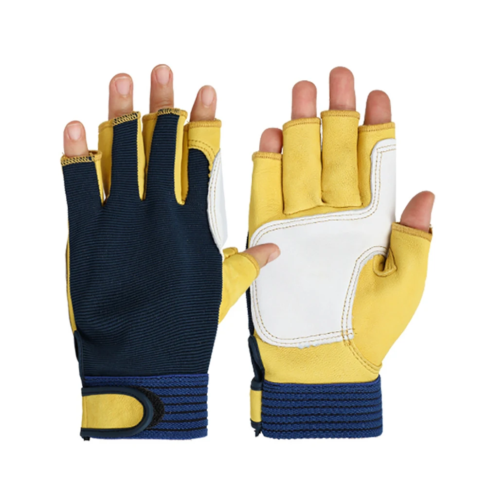 Sheepskin Half Finger Working Gloves Outdoor Safety Labour Protection Gloves For Riding Gardening Transport Handling Breathable