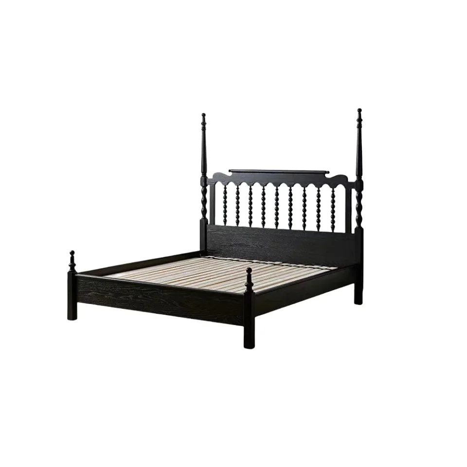

French Vintage, Solid Wood Bed, Master Bedroom, Red Oak Bedroom, Black American, Simple Double