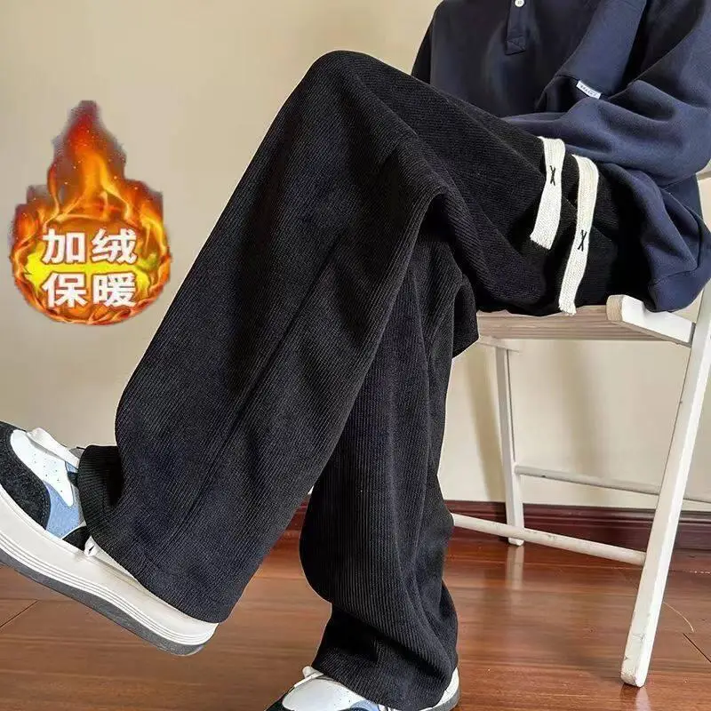 

Мужские брюки, спортивная одежда для отдыха, теплая осенне-зимняя одежда на флисовой подкладке, мужские модные прямые брюки, эластичные брюки
