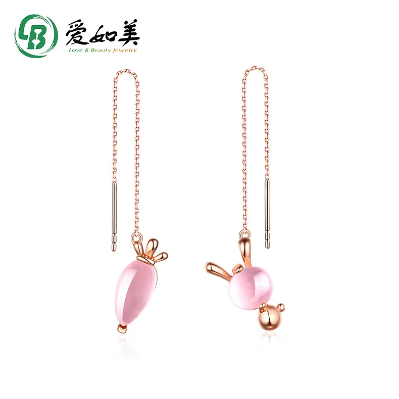 

18-каратное золото PT950, платиновое посеребренное 7-слойное золотое морковное ухо, женские асимметричные серьги с кроликом, корейские ювелирные изделия