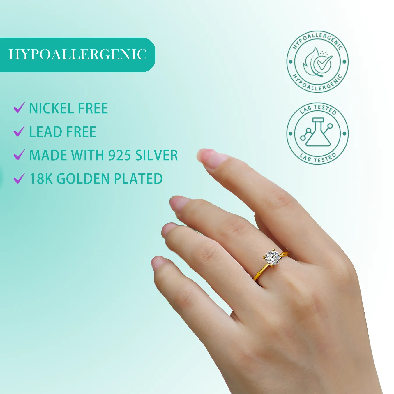 แหวน Solitaire 4 แฉก Moissanite 1-3 กะรัต - S925 เงินสเตอร์ลิงชุบทอง เหมาะสําหรับงานหมั้นหรือวันครบรอบ