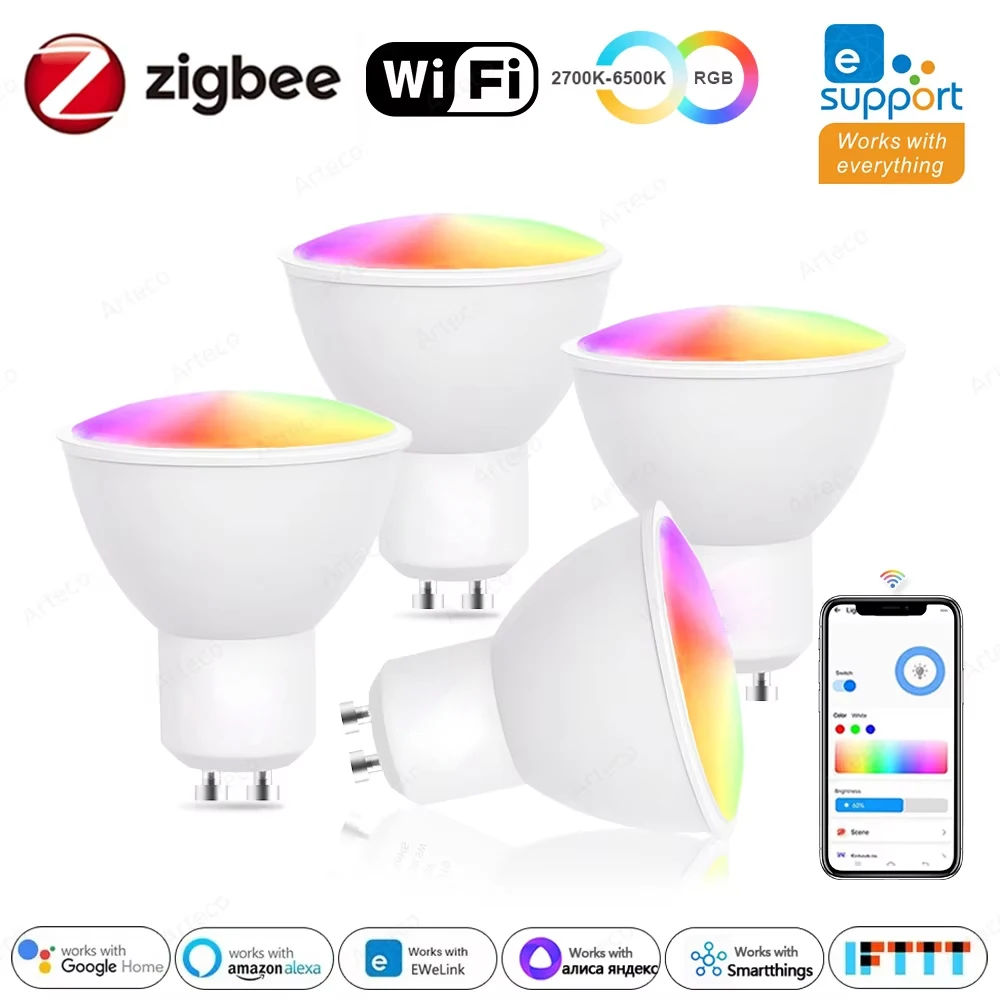 Ewelink GU10 Zigbee LED Bulbs WiFi Smart LED Lamp RGB CW WW Ewelink App Control Led Light Bulb Works With Alexa Google Yandex
