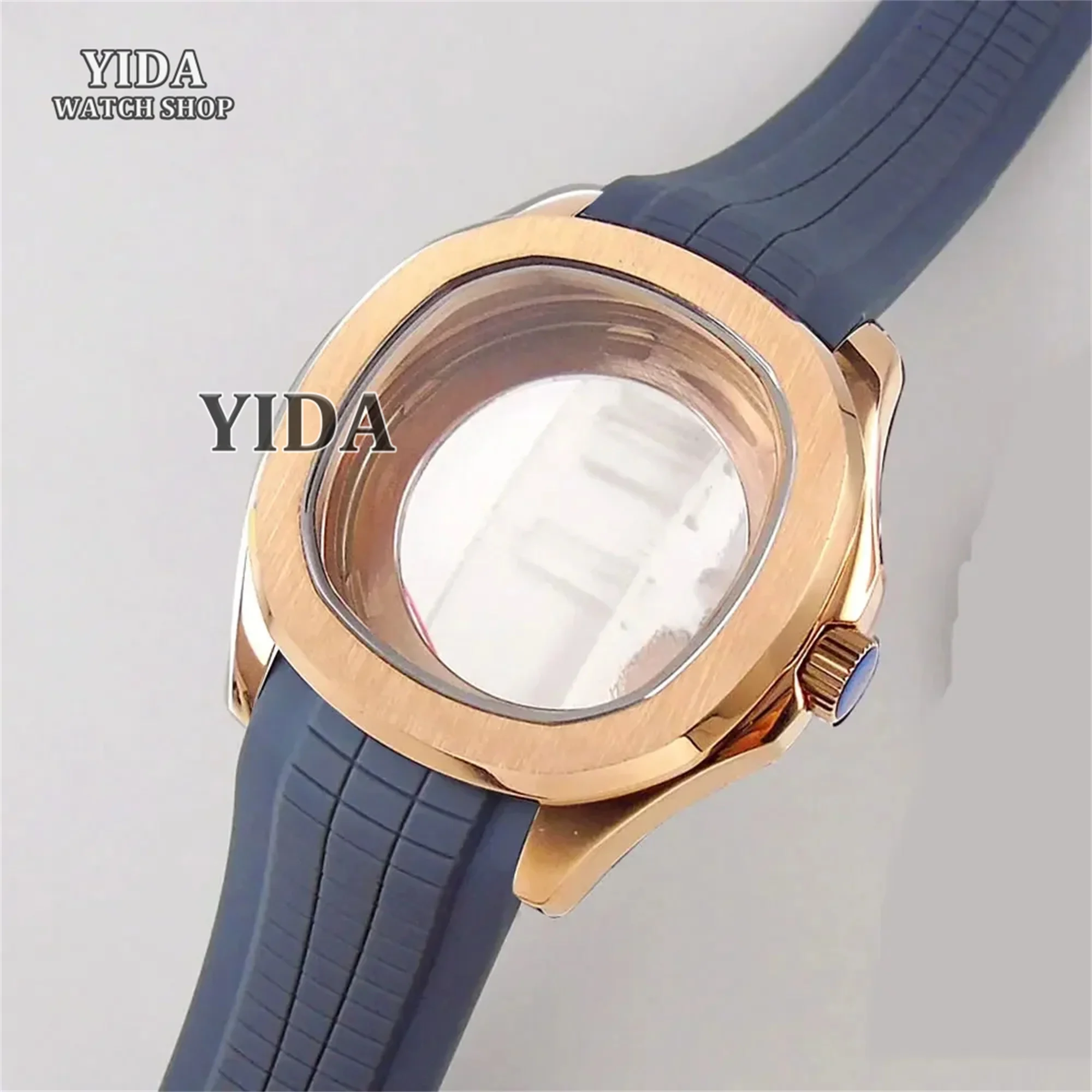 

42mm NH35 Case 316L Stainless Steel Case Rubber Strap Glass Back Watch Accessories for AQUANAUT NH36 Movement MOD Replacements