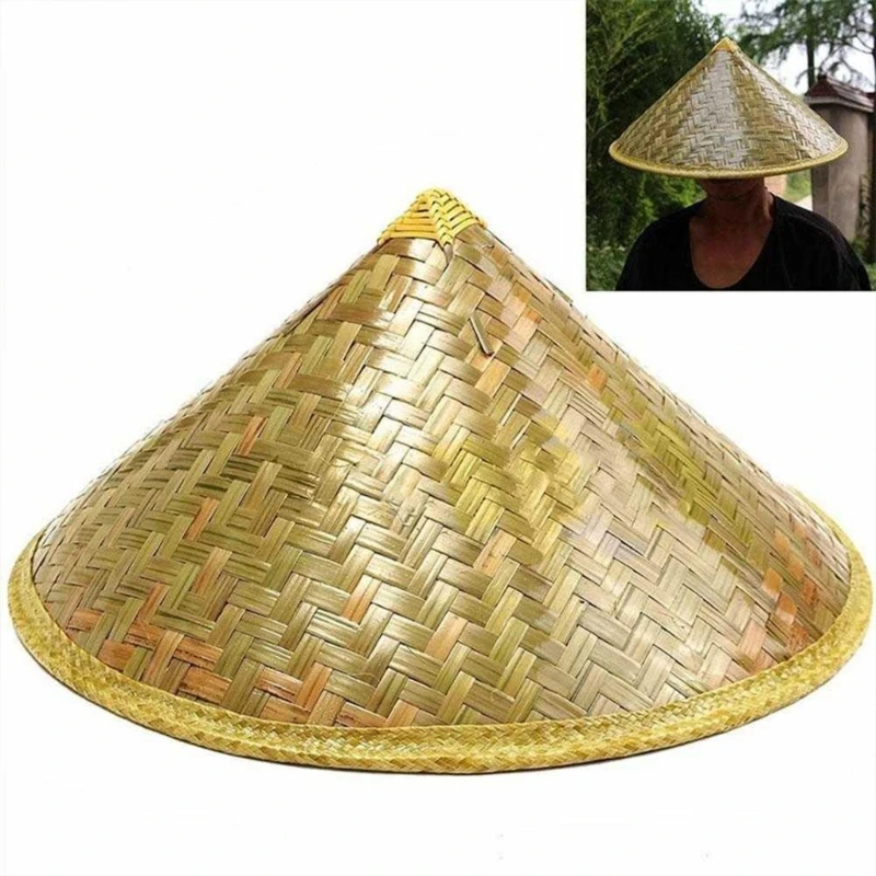 Oriental Bamboo Hat for Women Men Sun Protective Conical Hat Breathable Wide Brimmed BambooWoven Cap Cosplay Coolies Cap