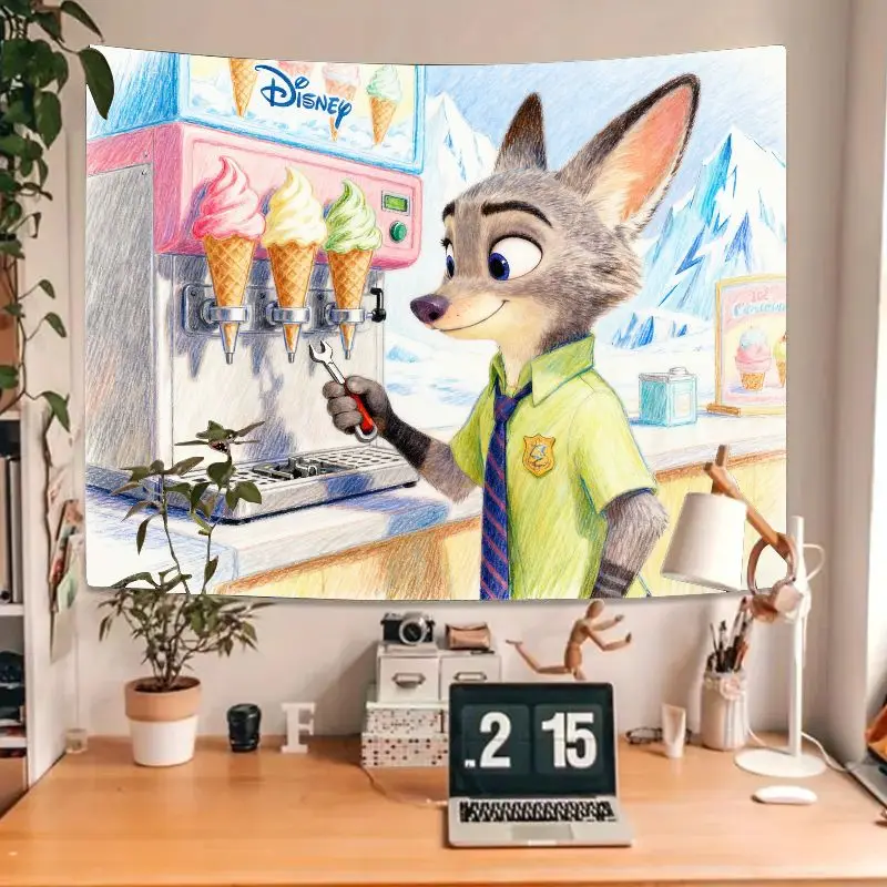 1 قطعة Zootopia نيك وايلد آلة الآيس كريم نسيج. لوحة فنية جدارية كرتونية من كاواي ديزني، هدية ديكور غرفة بوليستر حديثة للمعجبين. #4