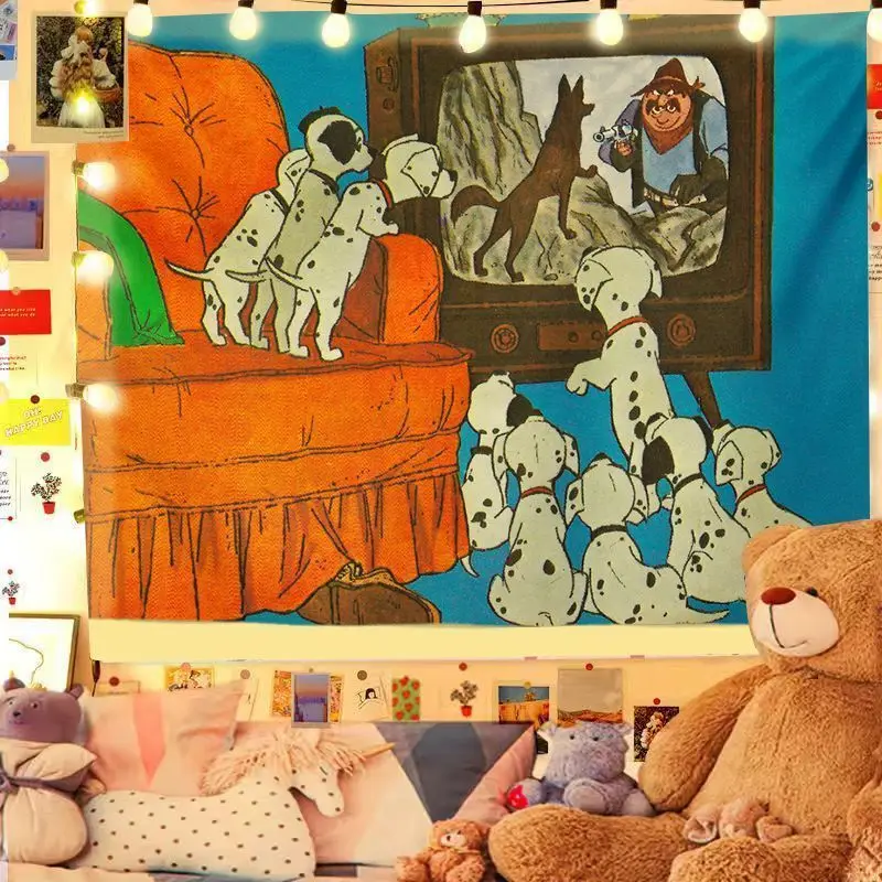 VIKAMA Sweet Spotted Dog Horizontal Tapestry Wall Hanging for Bedroom Living Room Cozy Aesthetic Unique Home Decor