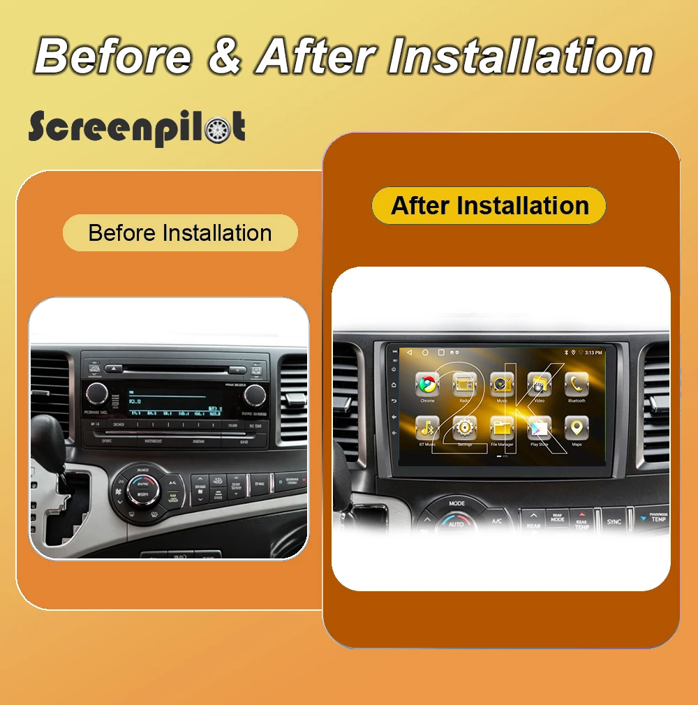 Android 16 Car Radio Stereo Head Unit For Toyota Sienna XL30 2009-2014 Multimedia 5G Video Player GPS Touch Screen BT 2K QLED