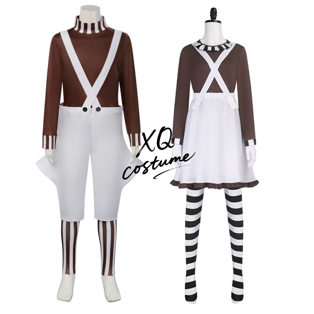 Disfraz de Oompa Loompa para hombre y mujer, conjunto de vestido para fiesta de Halloween, trajes de juego de rol para trabajadores de fábrica de Chocolate para adultos y parejas