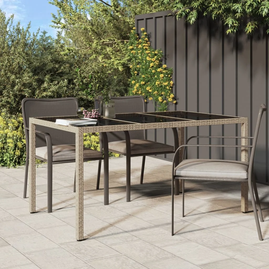 Gartentisch 150x90x75 cm Geh?rtetes Glas Poly Rattan Beige