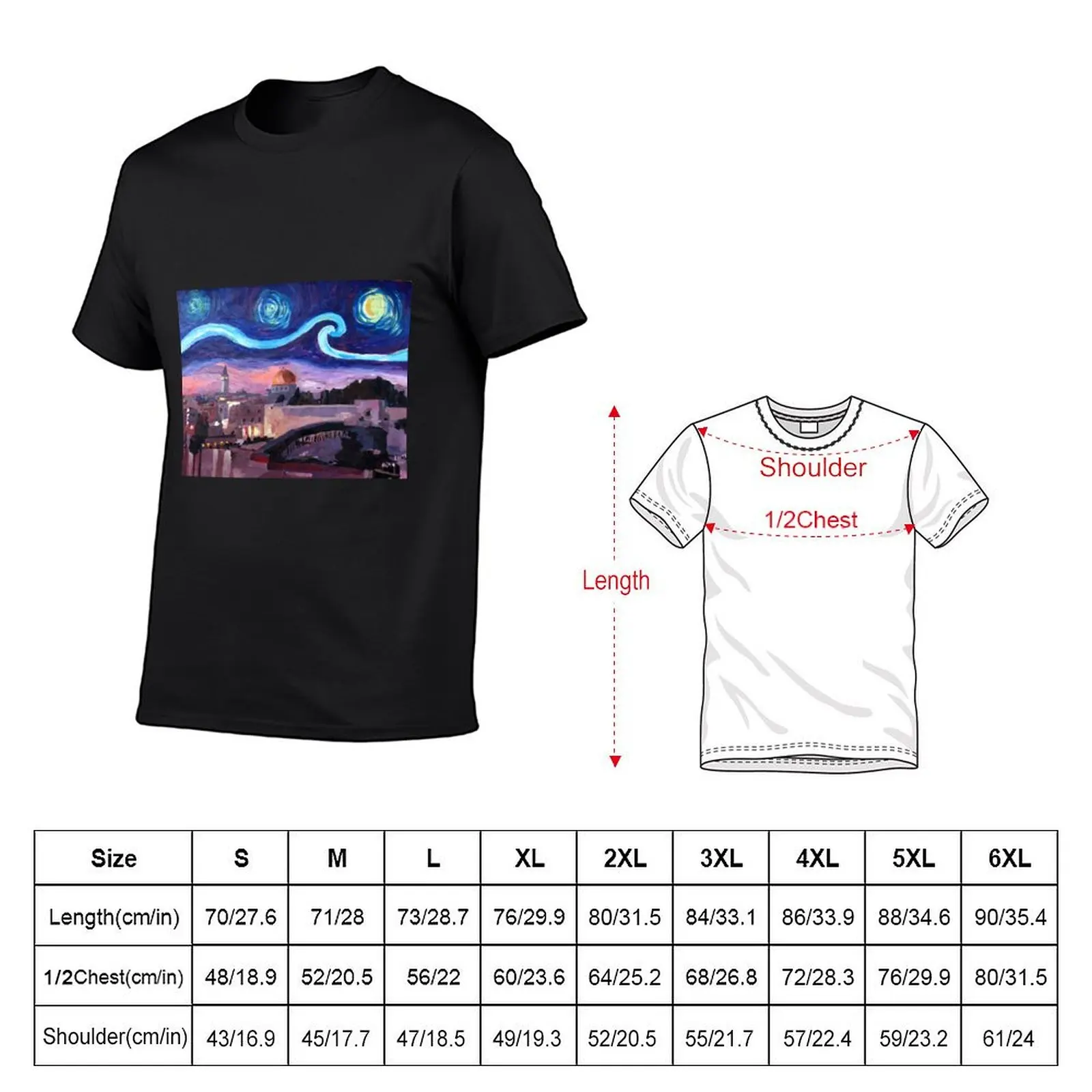 Starry Night in Jerusalem over Wailing Wall T-Shirt boys whites graphic shirts t shirt for men