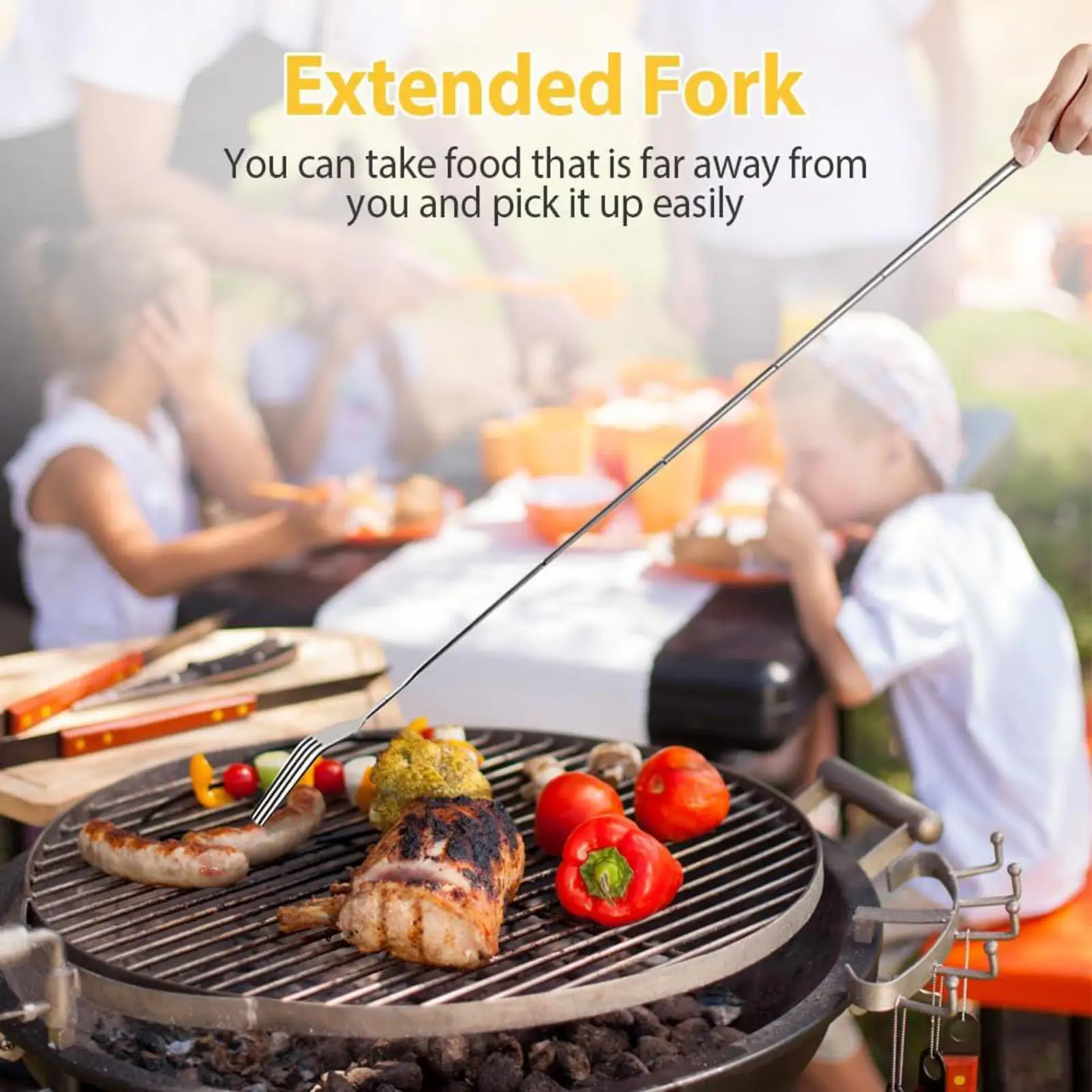 Stainless Steel Telescopic Dining Spork Table Folding Portable Tableware Outdoor Camping Barbecue Fork Household Fork Bbq Tools
