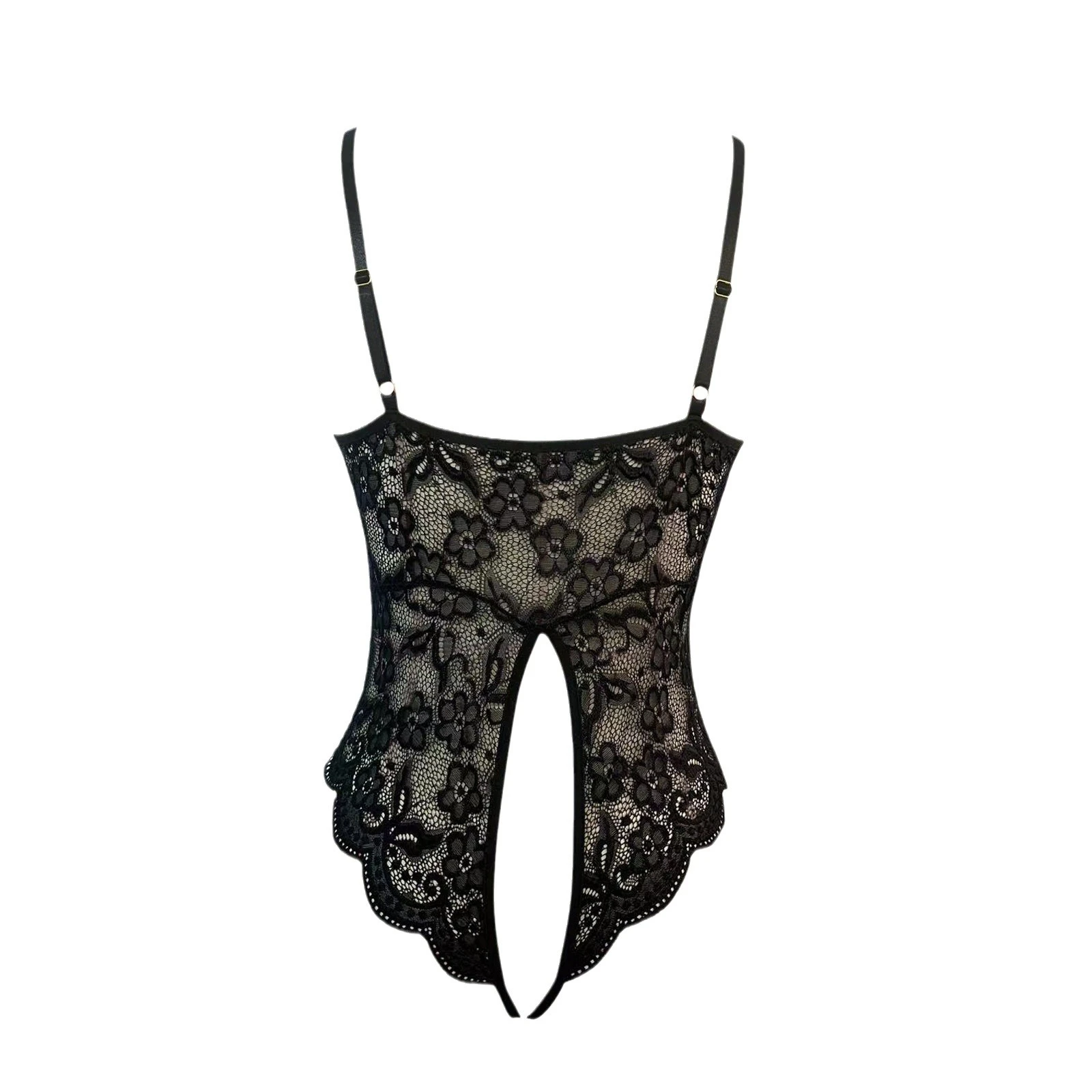 Sexy Hollow out Women's Lingerie One-piece Bodysuit with Bow Tie See-through Open File Lace Design for Temptation