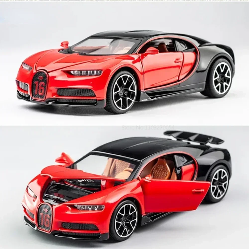 1/32 Bugatti Chiron Alloy Sport Car Toy Models Diecast Metal Miniature Vehicles With Sound Light Pull Back Collectible Toys Cars