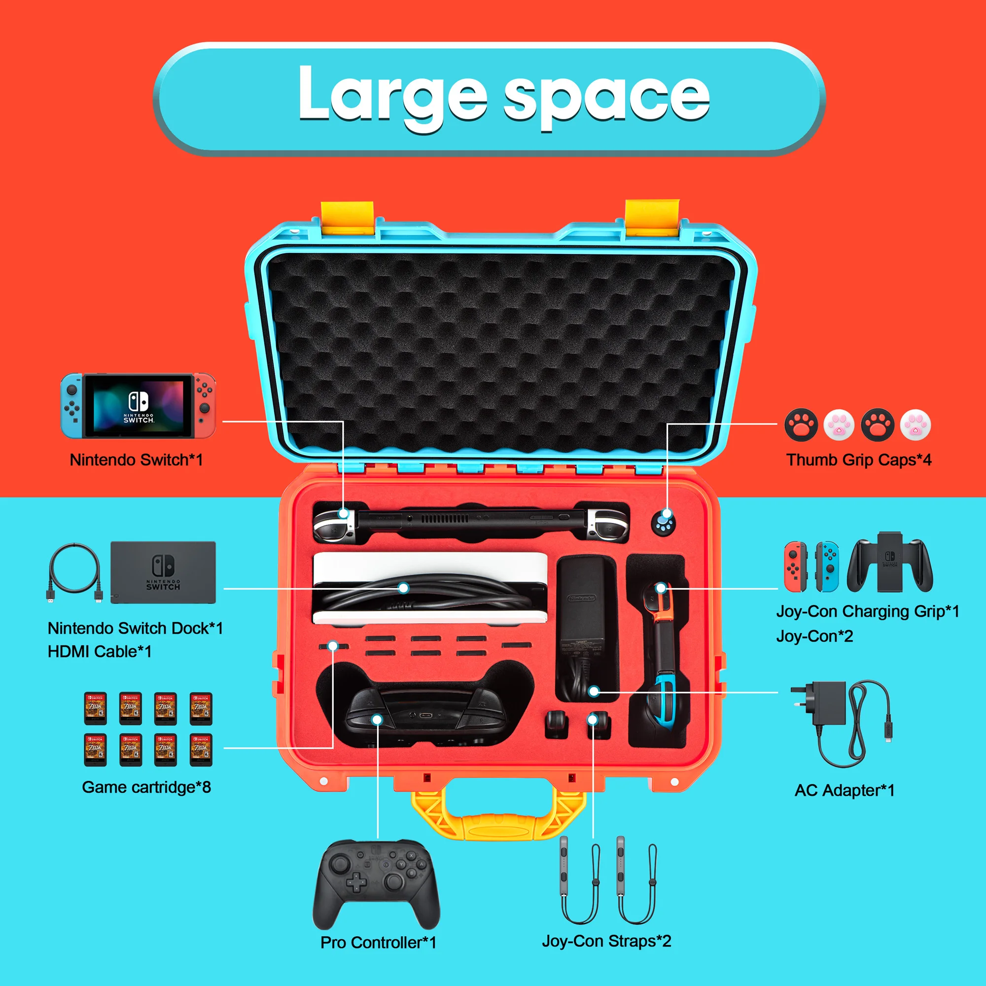 Carrying Case for Nintendo Switch/Switch OLED Accessories Professional Deluxe Waterproof Travel Case Soft Lining Hard Case