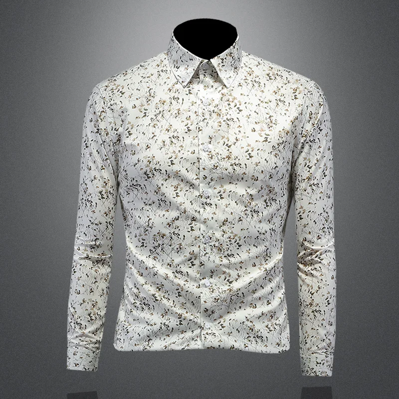 

Slim Fit Long Sleeve Shirt Men's Spring New Floral Print Casual Shirt Iron Free European Style Leisure Top Fashionable And Ha...