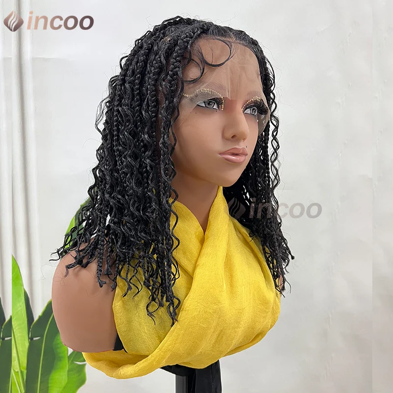 

Short 12" Bohemian Curly Braided Wig Synthetic Full Lace Wigs Knotless Box Braided Wig For Women Goddess Locs Cornrow Braids Wig