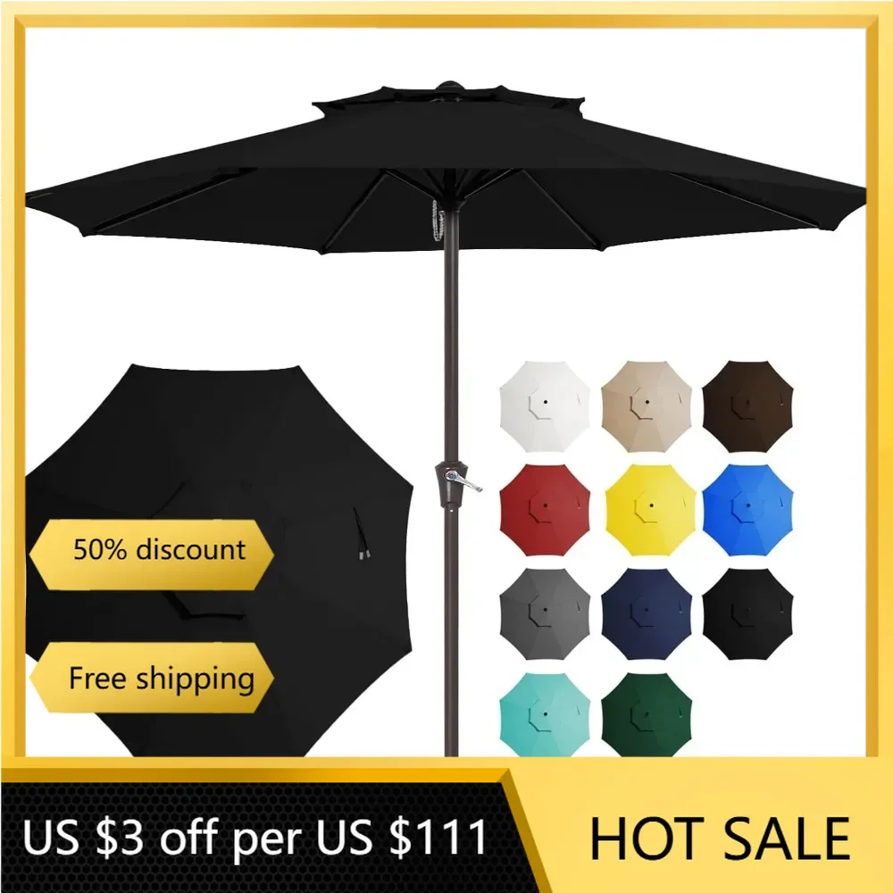 

11FT Patio Umbrellas Outdoor Large Market Umbrella With Crank Lift System 8 Sturdy Ribs UV Protection Waterproof Sunproof