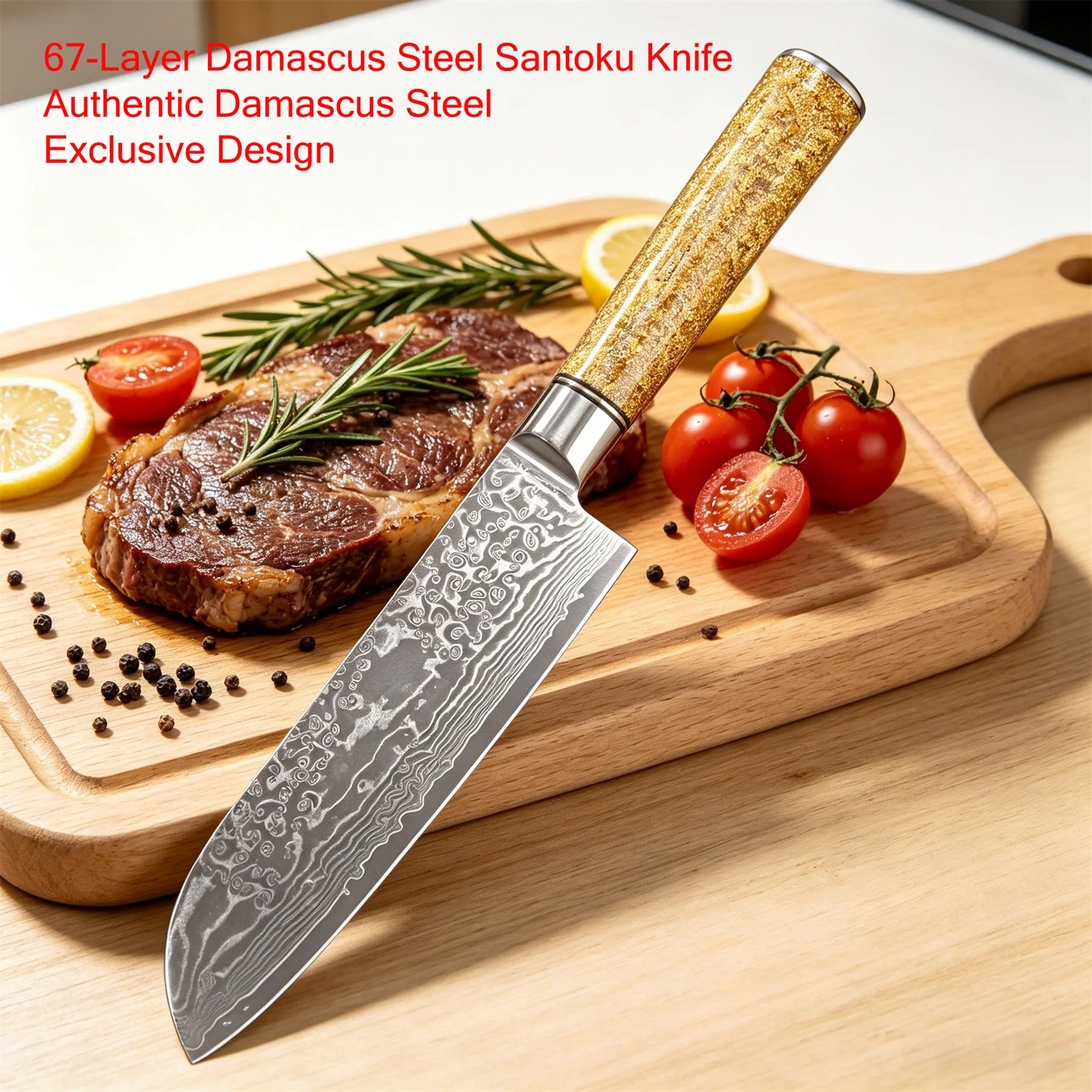 Home Cooking In Japanese - Японский нож Сантоку из дамасской стали