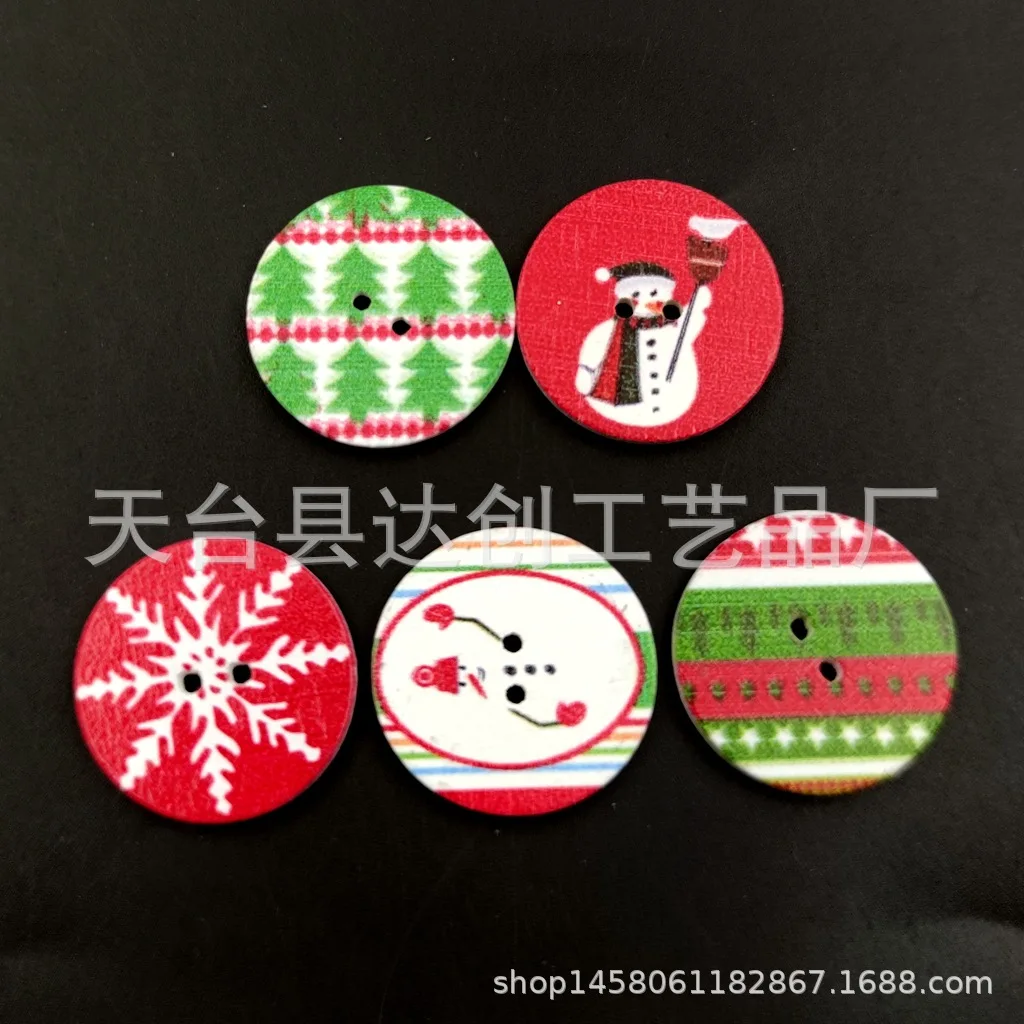 

15Mm/20mm/25mm white background painted disc buttons, painted Christmas wood buttons 100 pcs per pack