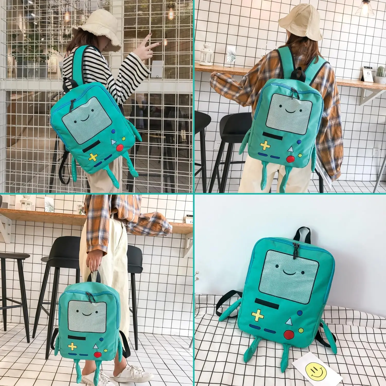 14 Inch Cute Cartoon Backpack Adventure Time Anime Casual Travel Green Anime Bag Breathable Portable Lightweight