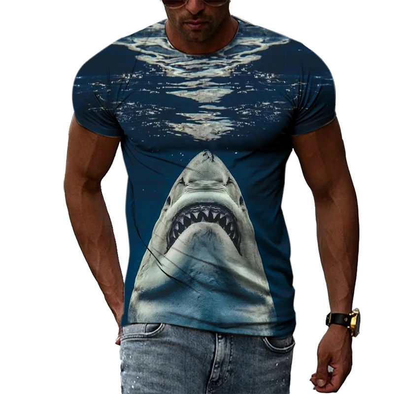 Summer Fashion Trend Sports Shark Graphic Funny Man T-shirts Casual 3D Print Harajuku Personality Round Neck Short Sleeve Top