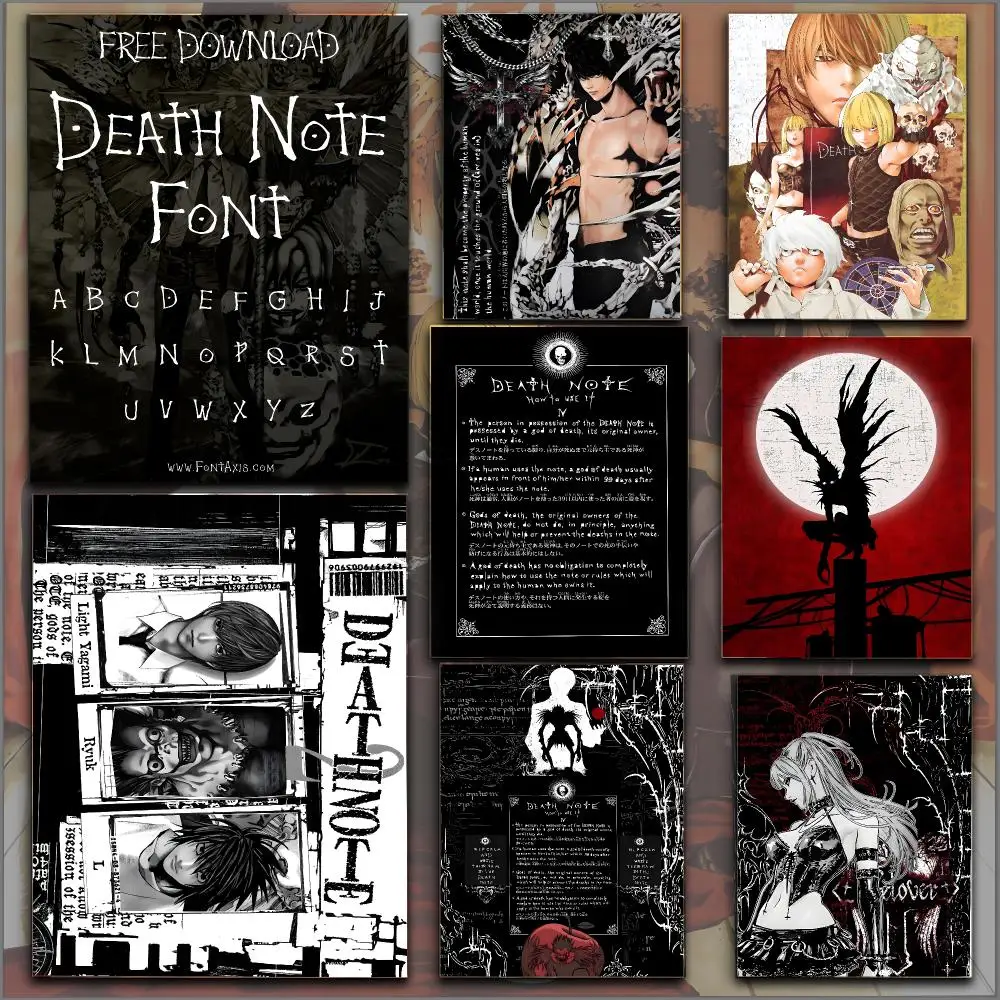 D-Death Note Poster Peel and Stick Matte Self Adhesive PVC Easy Apply Removable Waterproof Frameless Home Decor