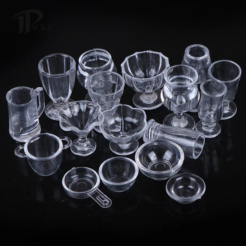 17Pcs/Set 1:12 Dollhouse Miniature Transparent Tableware DIY Kitchenware Toys