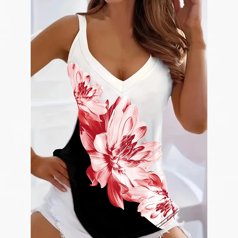 Elegantes Damen-Camisole-Tanktop mit V-Ausschnitt und Blumenmuster für den Sommer