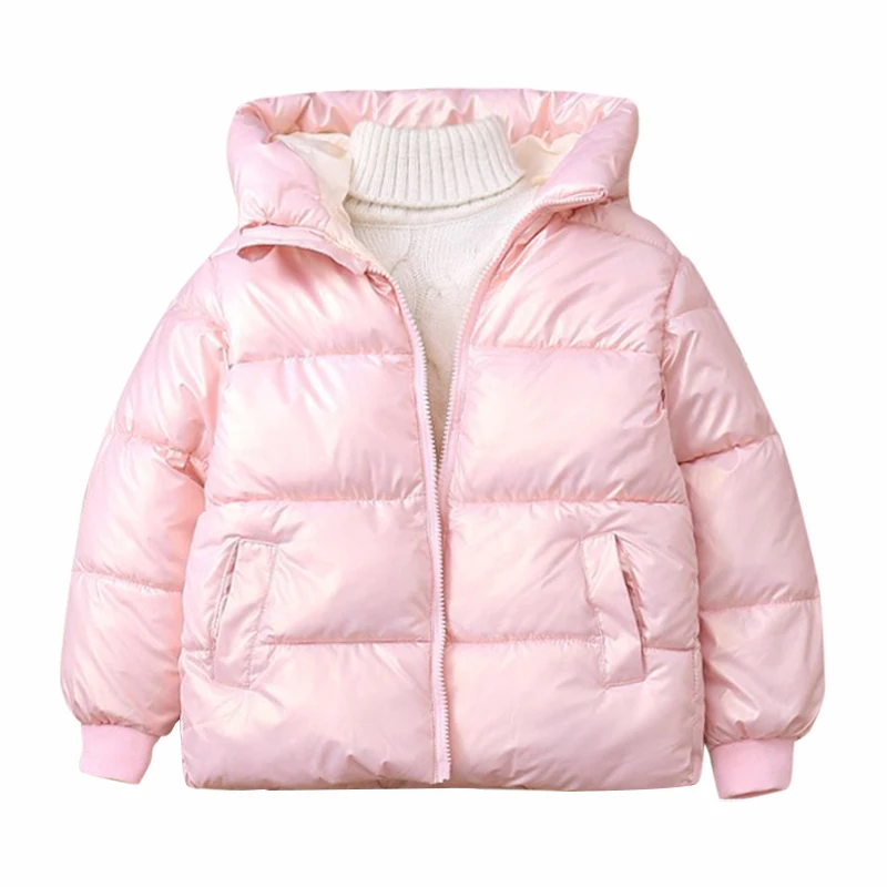 2023 winter new baby thickened cotton padded jacket boys and girls bright face hooded down jacket children\'s coat