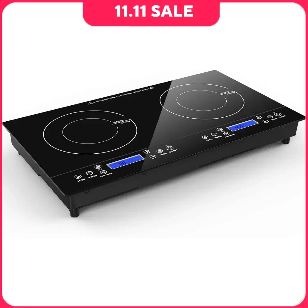 Electric Double Induction Cooker,  2 Burner Built-In Countertop, Sensor Touch Control, Portable Induction Cooktop