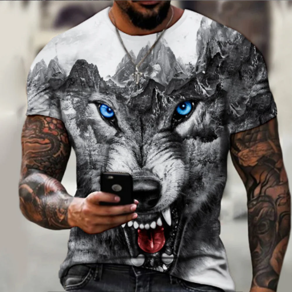 Summer Men\'s T-shirt Animal Wolf 3d Printed Round Neck Fashion Streetwear Casual Short Sleeve Top Tee Oversized Men Clothing New