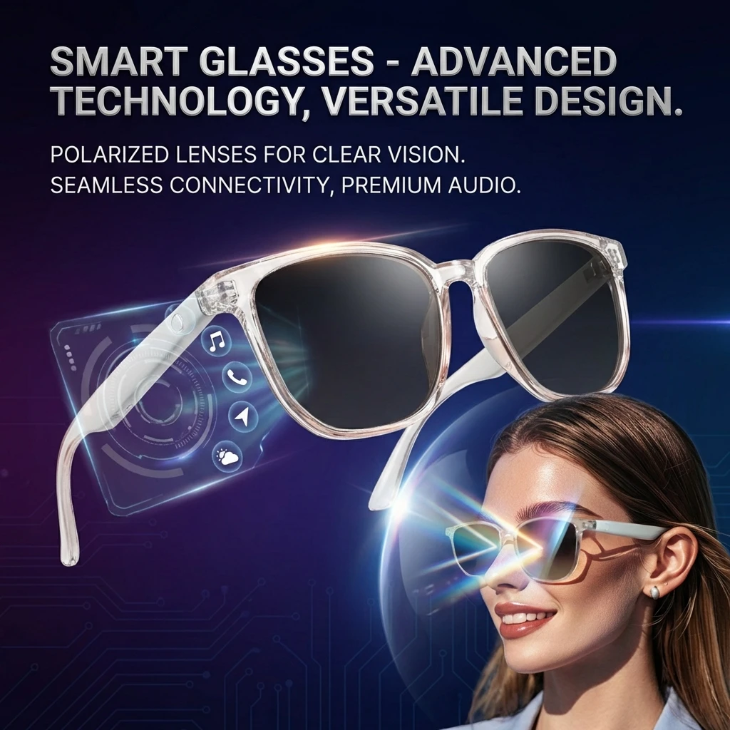 

GS03 Bluetooth Smart Glasses Earphone 2 in 1 UV400 Polarized Lens Anti-Blue Light Lens With Microphone Intelligent Eyeglasses