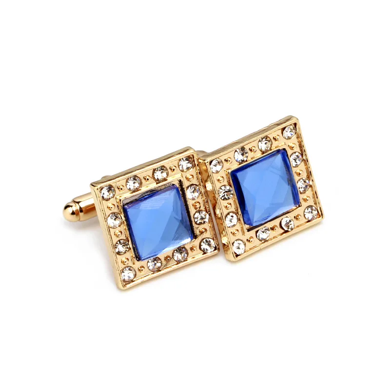 Square Blue Crystal Cufflinks Fashion Accessory French Style Clothes Decoratoion Accessories for Women Men