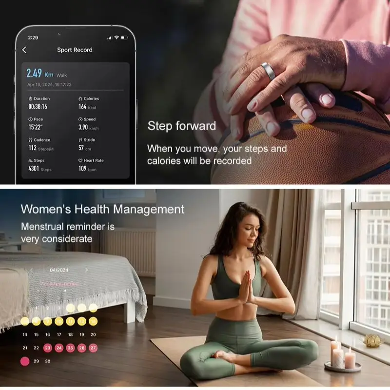 Smart Ring Men Women, Heart Rate and Blood Oxygen Monitor, Calorie Movement Tracking,IP68 & 5ATM Waterproof, Multi-sport Mode view 3